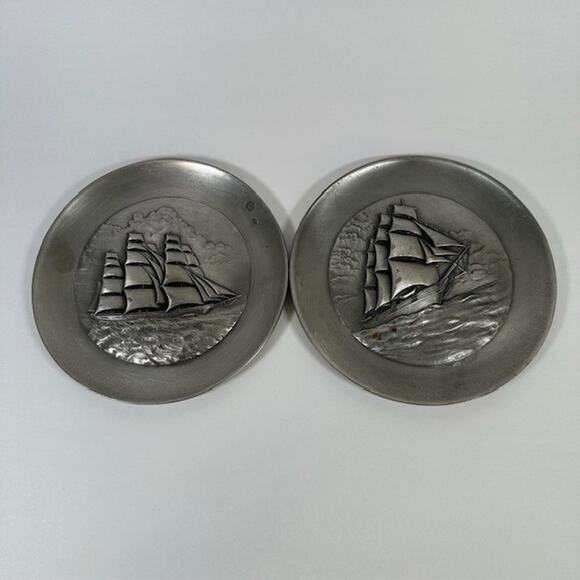 Lance/Hudson Fine Pewter, Plate/Plaque Sailing Ships Decorative Set of 2 USA - Picture 14 of 16
